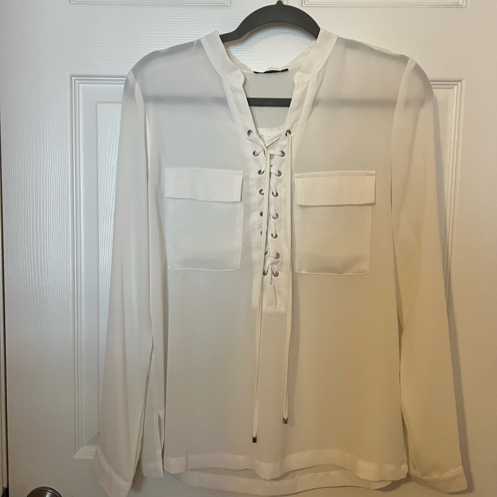 Forever 21 lace tie up white blouse size large